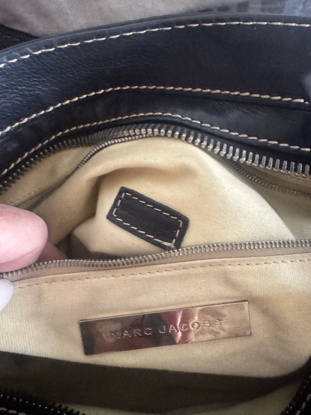 Marc Jacobs Black Leather Messenger Bag with Dual Front Pockets
